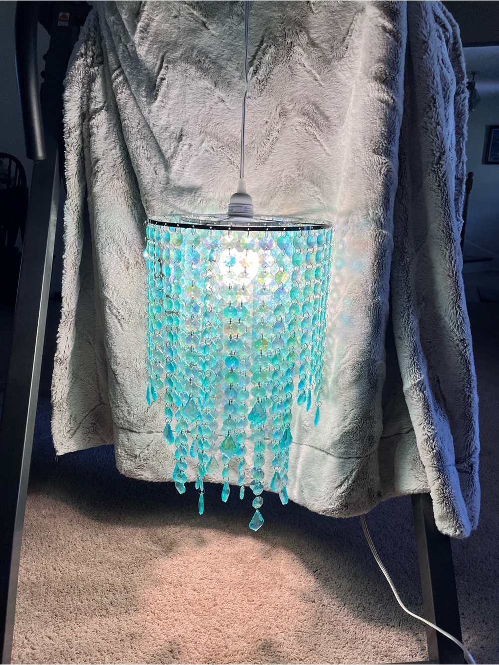 Source Unknown Turquoise 2 Tier Beaded Crystal Chandelier Hanging Light